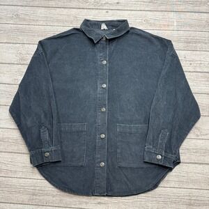 Roxy Corduroy Shirt Women's Medium Gray Oversized Button Down Classic Western